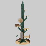 Livara Carbon-Steel Cactus Cat Tree Tower - Pet Comfort, Rubberwood Base, Adjustable Platforms