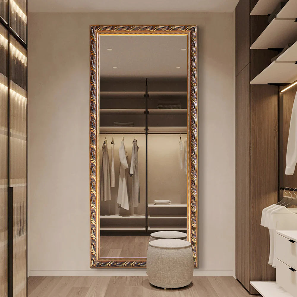 Livara Gold Solid Wood Full-Length Mirror - Bedroom & Hallway, Freestanding or Wall-Mounted