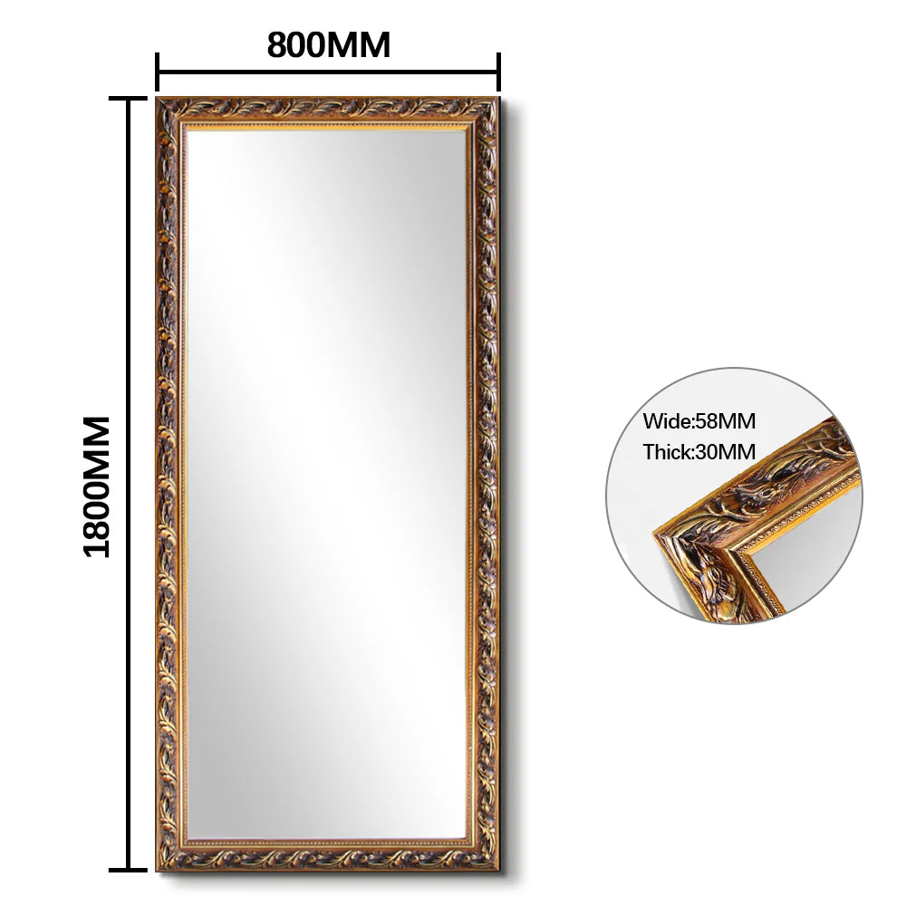 Livara Ornate Gold Solid Wood Full-Length Mirror - Bedroom & Hallway, Freestanding Design