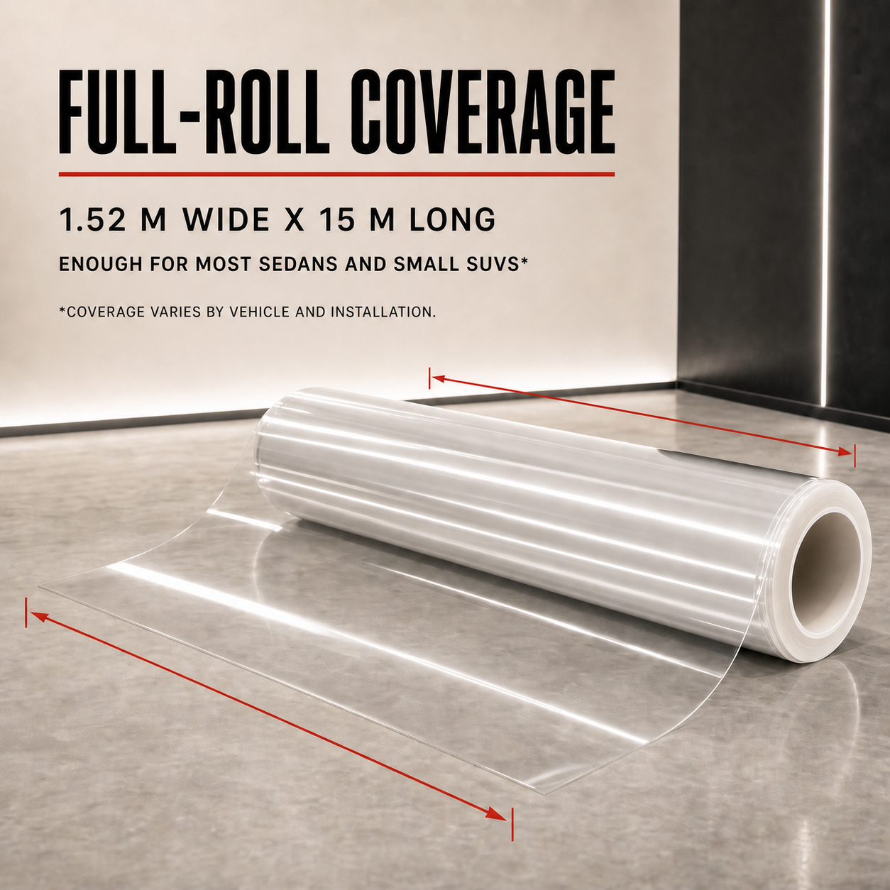 Clear Glossy TPU PPF Car Paint Protection Film – Self-Healing, 7.5mil, 1.52m x 15m Full Roll