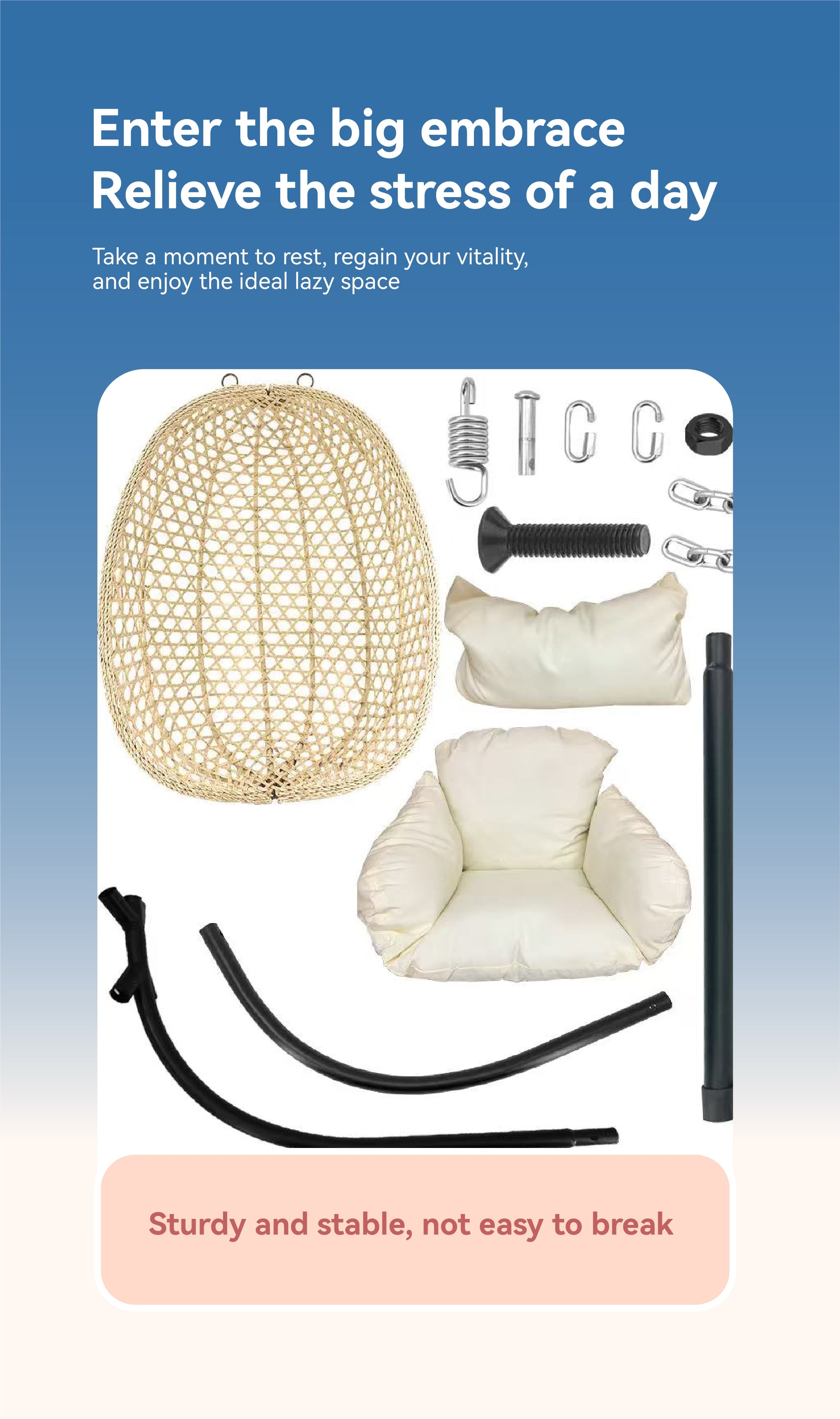 Livara Foldable Rattan Egg Chair - Apartment Living, Steel Frame, Thick Cushion