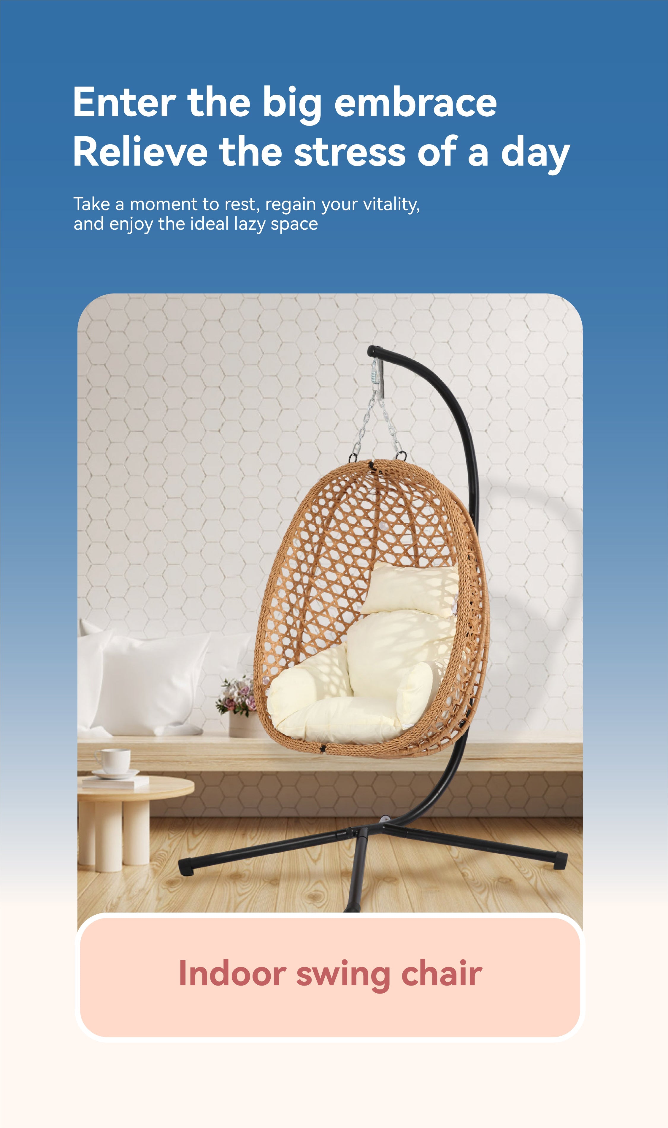 Livara Foldable Rattan Egg Chair - Apartment Living, Steel Frame, Thick Cushion