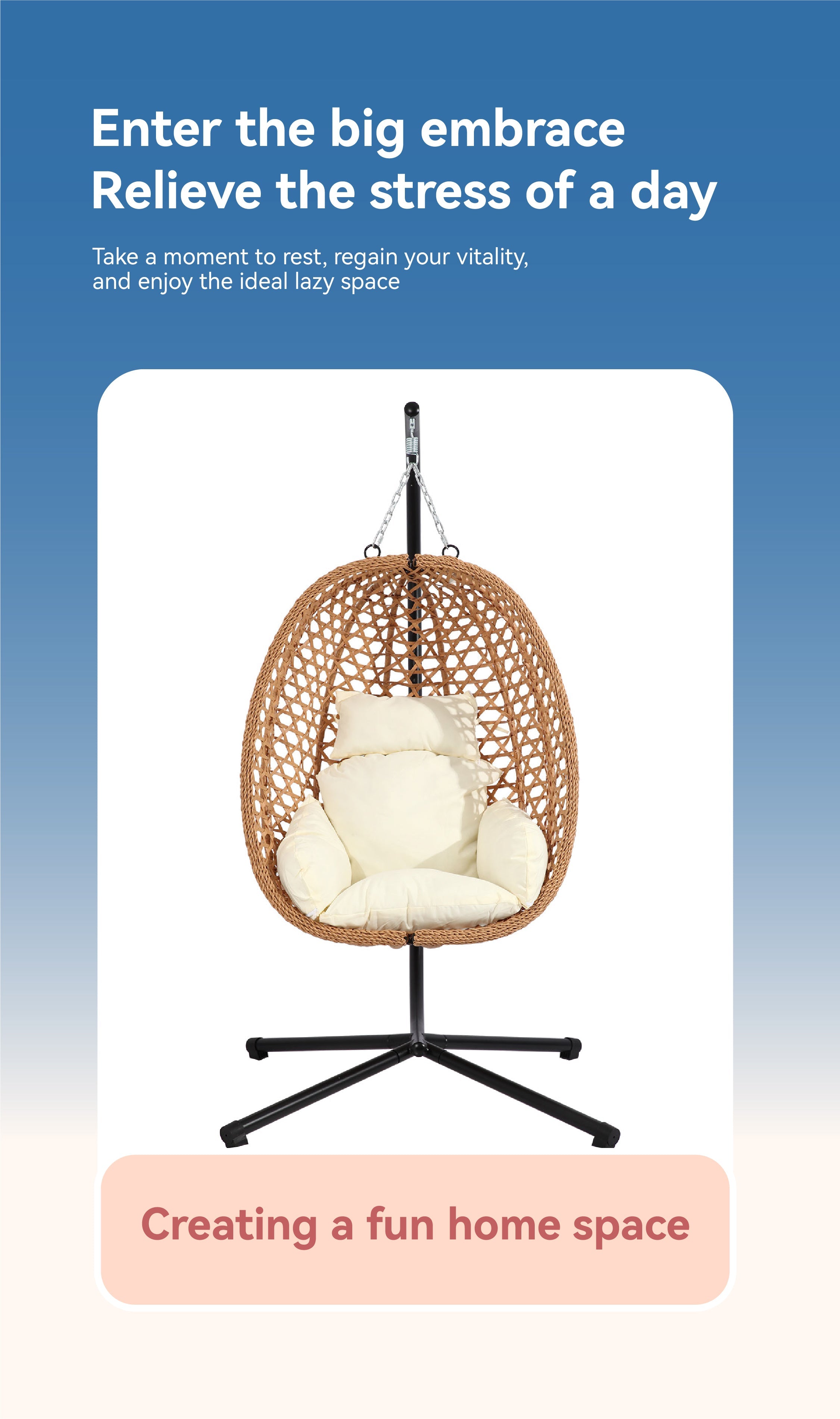Livara Foldable Rattan Egg Chair - Apartment Living, Steel Frame, Thick Cushion