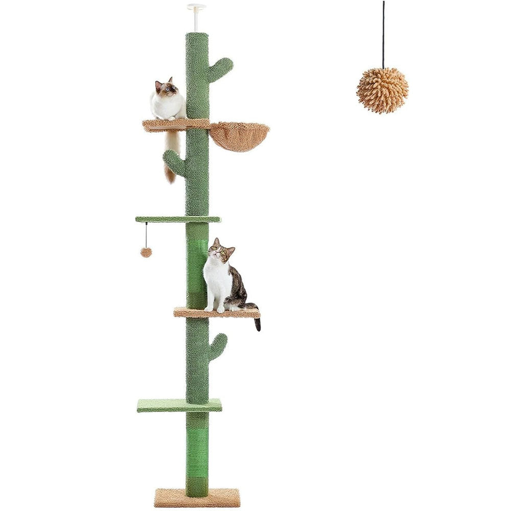 Floor-to-Ceiling Cat Tree 275cm | Adjustable Cactus Tower Green