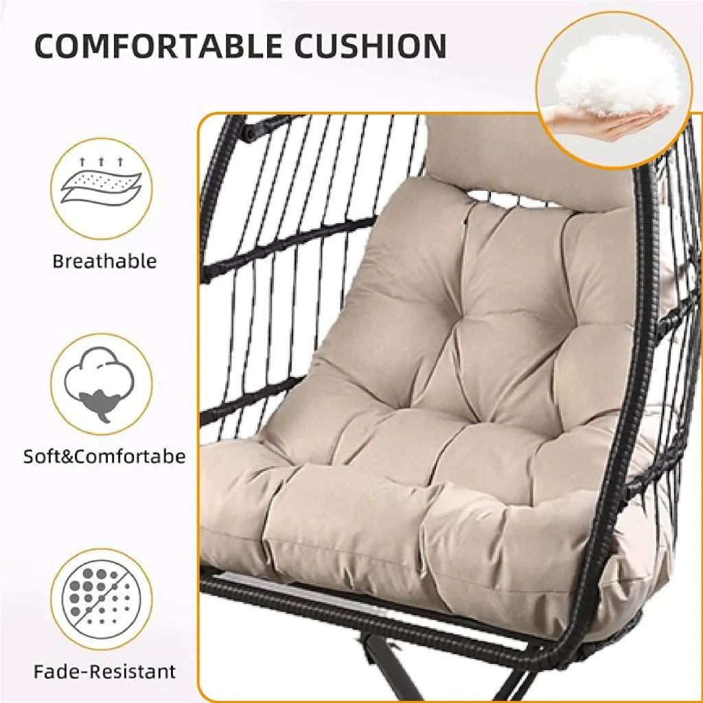 Livara Foldable Rattan Egg Chair - Apartment Living, Steel Frame, Hanging Stand