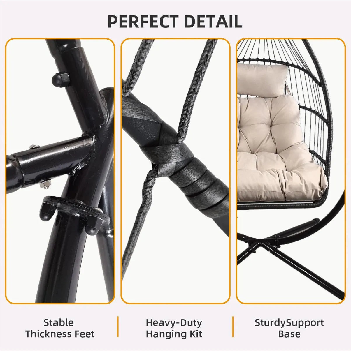 Livara Foldable Rattan Egg Chair - Apartment Living, Steel Frame, Hanging Stand