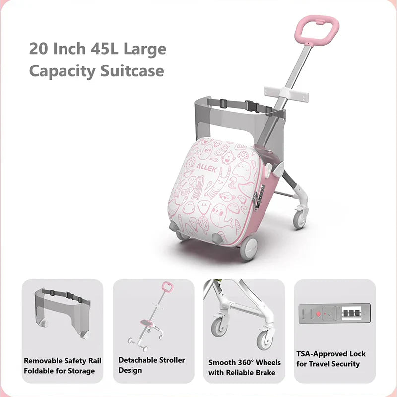 Livara Aluminium Kids Ride-On Suitcase - Travel-Ready, Anti-Rollover Design, Smart Storage