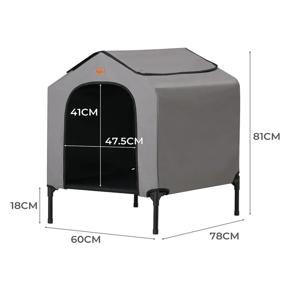 Livara Foldable Steel-Frame Elevated Dog House - Indoor & Outdoor, Waterproof Canopy