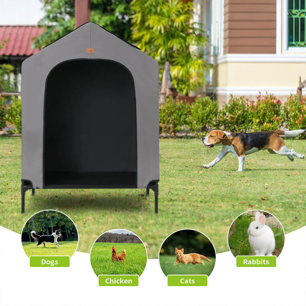 Livara Foldable Steel-Frame Elevated Dog House - Indoor & Outdoor, Waterproof Canopy