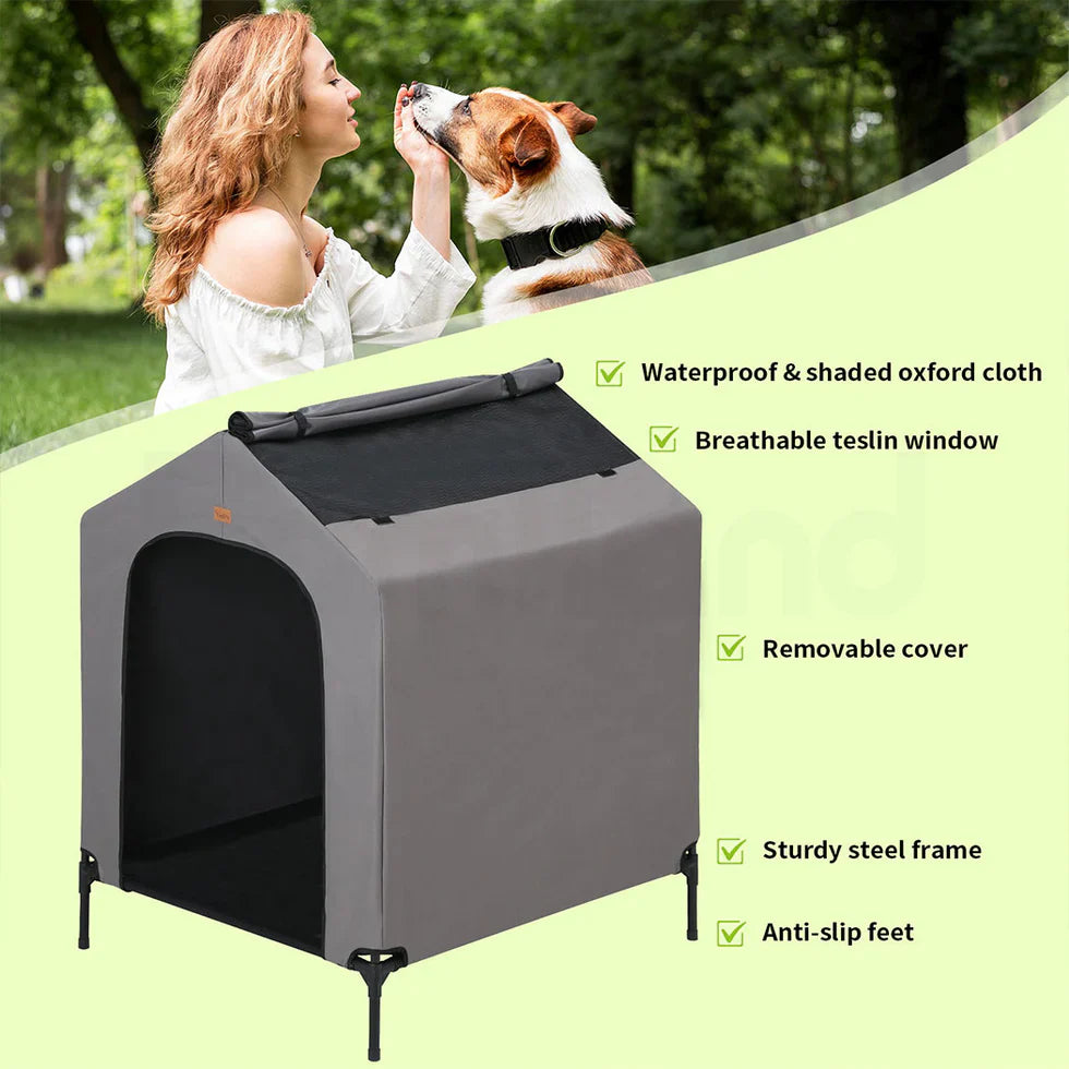 Livara Foldable Steel-Frame Elevated Dog House - Indoor & Outdoor, Waterproof Canopy