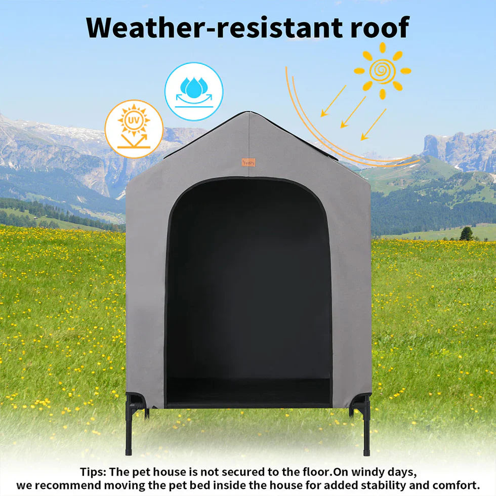Livara Foldable Steel-Frame Elevated Dog House - Indoor & Outdoor, Waterproof Canopy