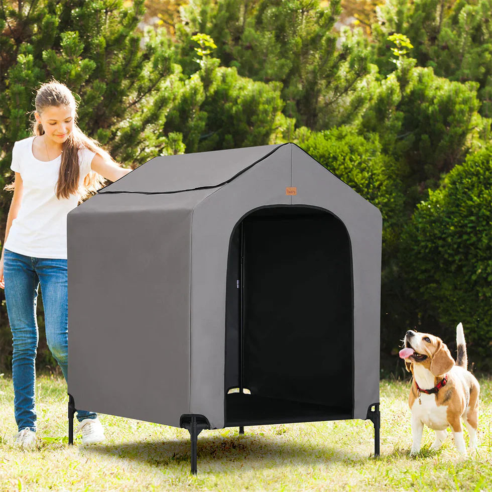 Livara Foldable Steel-Frame Elevated Dog House - Indoor & Outdoor, Waterproof Canopy