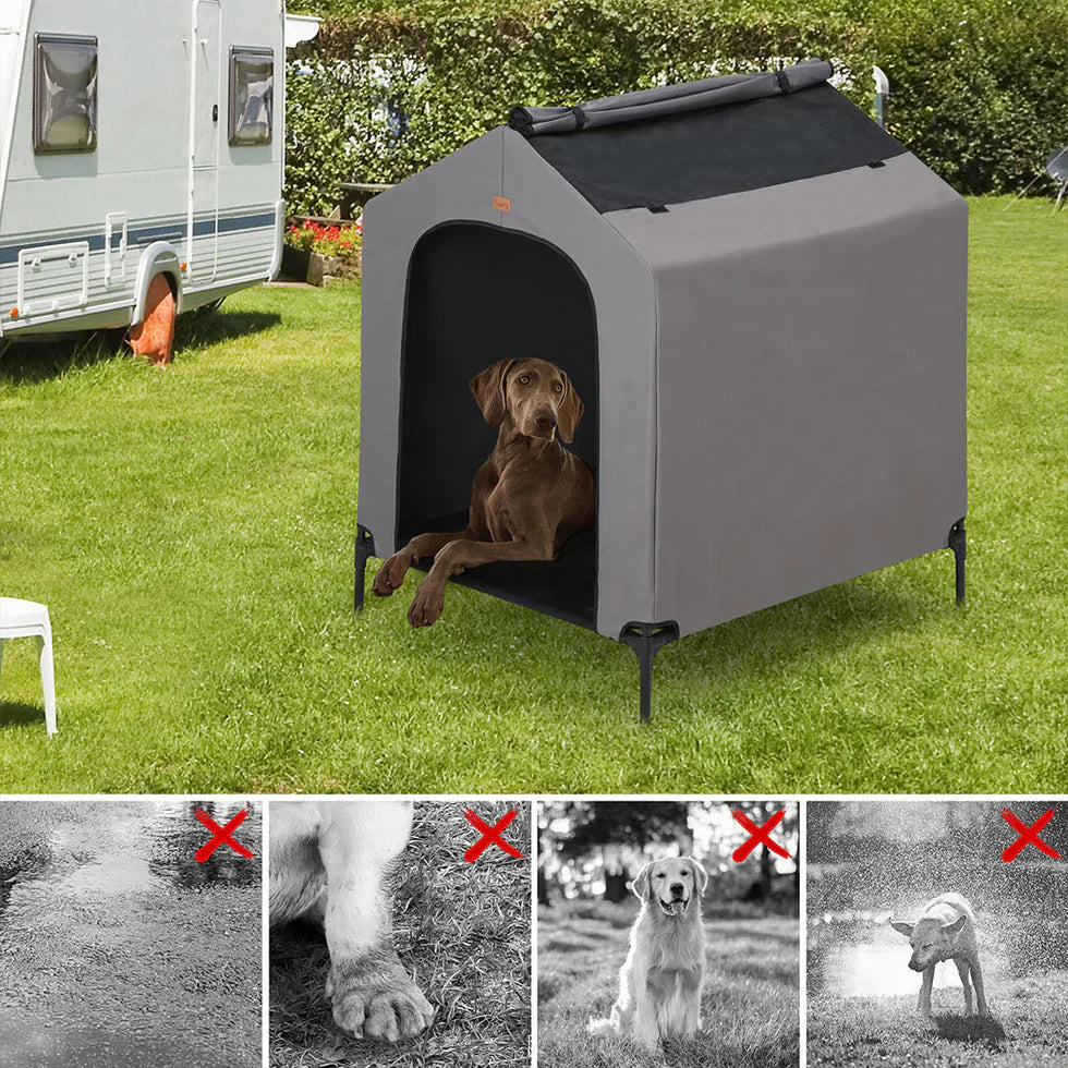 Livara Foldable Steel-Frame Elevated Dog House - Indoor & Outdoor, Waterproof Canopy