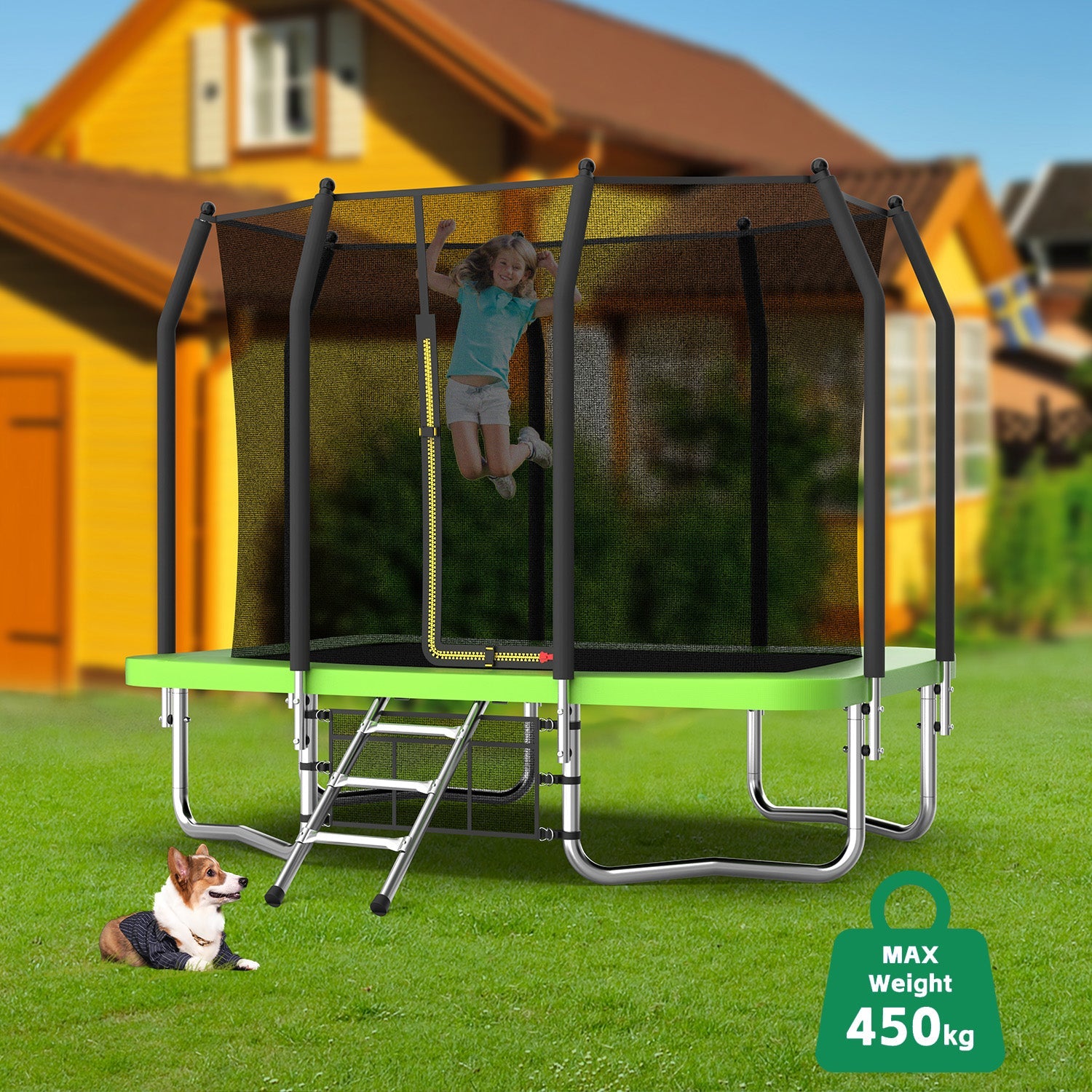 Livara Rectangular Trampoline - Backyard Fun, Galvanised Steel Frame, Safety Enclosure