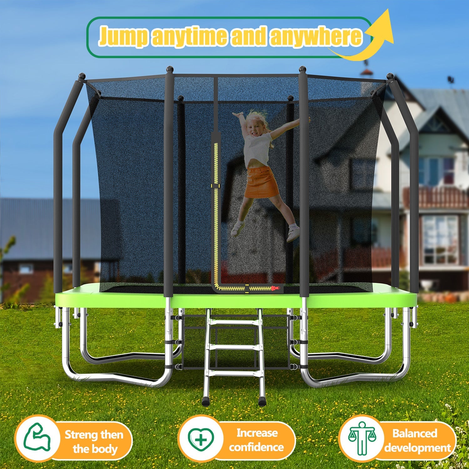 Livara Rectangular Trampoline - Backyard Fun, Galvanised Steel Frame, Safety Enclosure