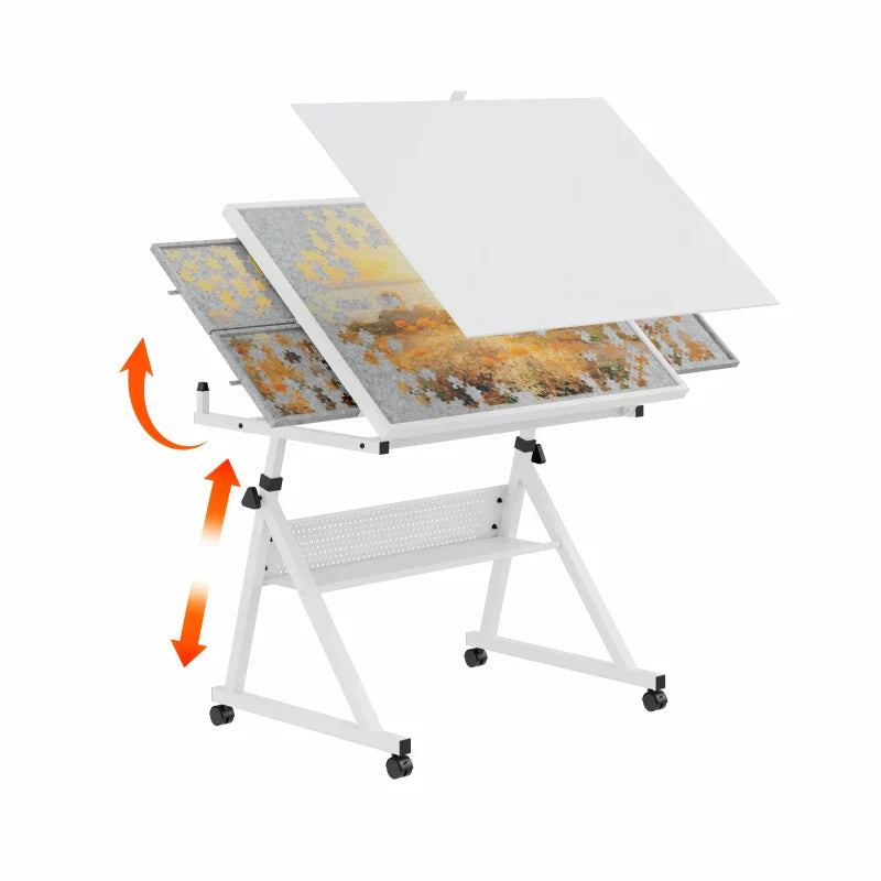 Livara Adjustable Jigsaw Puzzle Table - Family Fun, Metal Base, 4 Storage Trays