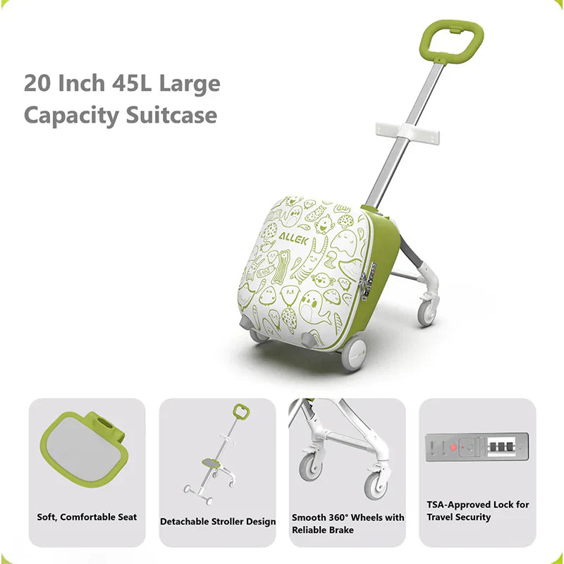 Livara Aluminium Kids Ride-On Suitcase - Travel-Ready, Anti-Rollover Design, Smart Storage