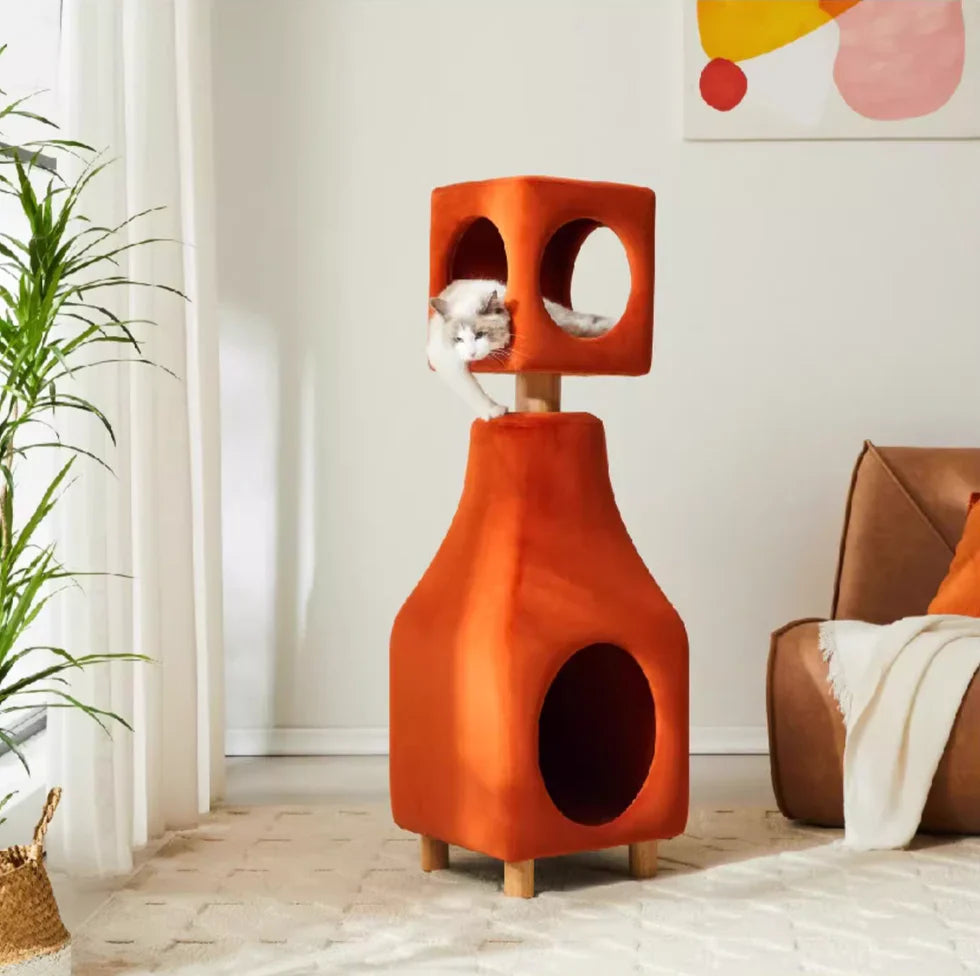 Livara Sculptural Cat Tree Tower - Pet Comfort, Cabin Hideaway