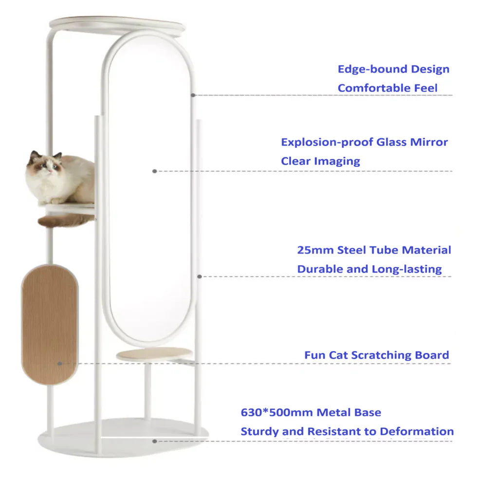 Livara Metal-Frame Full-Length Mirror Cat Tree - Modern Decor, Scratching Board