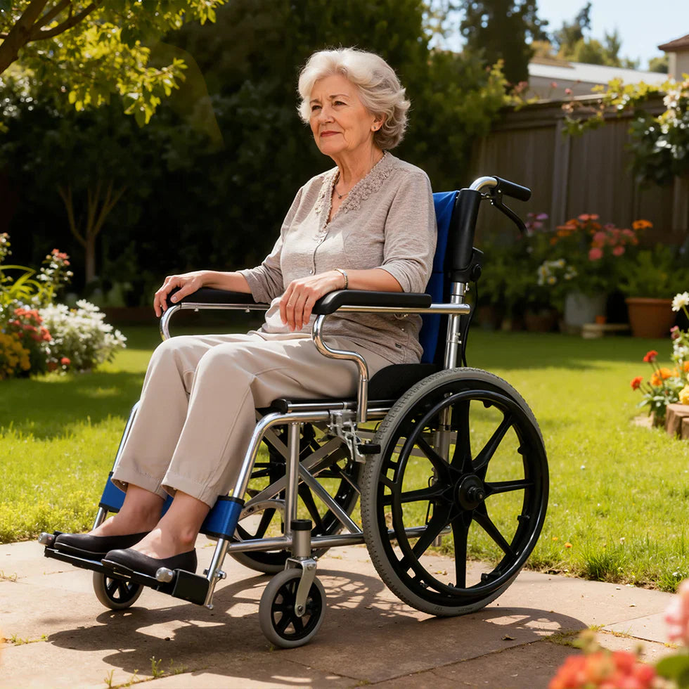 Livara Heavy-Duty Foldable Steel Wheelchair - Daily Mobility, Parking Brake, 150kg Capacity