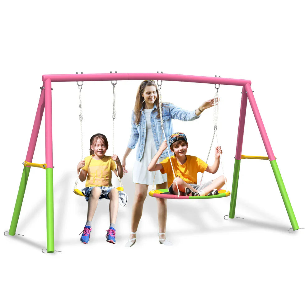 Livara Heavy-Duty Metal Double Swing Set - Backyard Fun, A-Frame Stand, 200kg Capacity