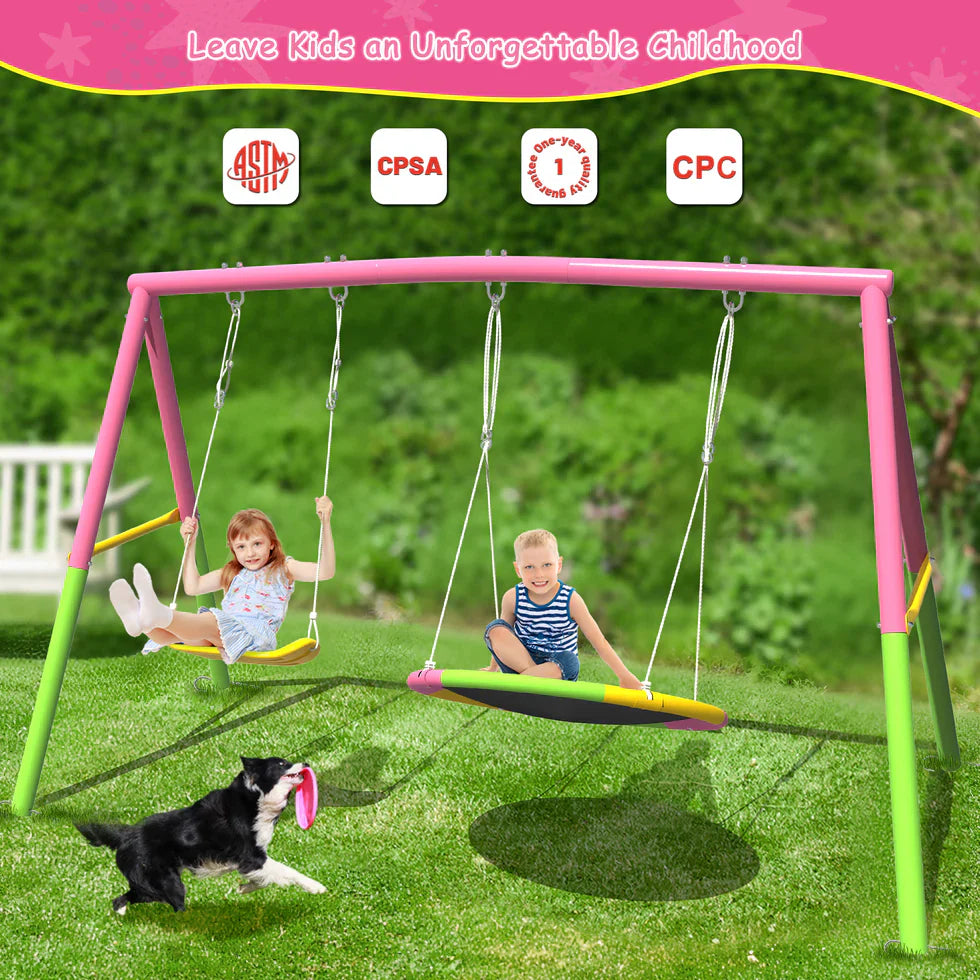 Livara Heavy-Duty Metal Double Swing Set - Backyard Fun, A-Frame Stand, 200kg Capacity
