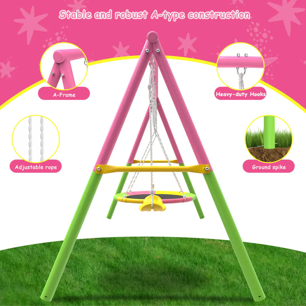 Livara Heavy-Duty Metal Double Swing Set - Backyard Fun, A-Frame Stand, 200kg Capacity