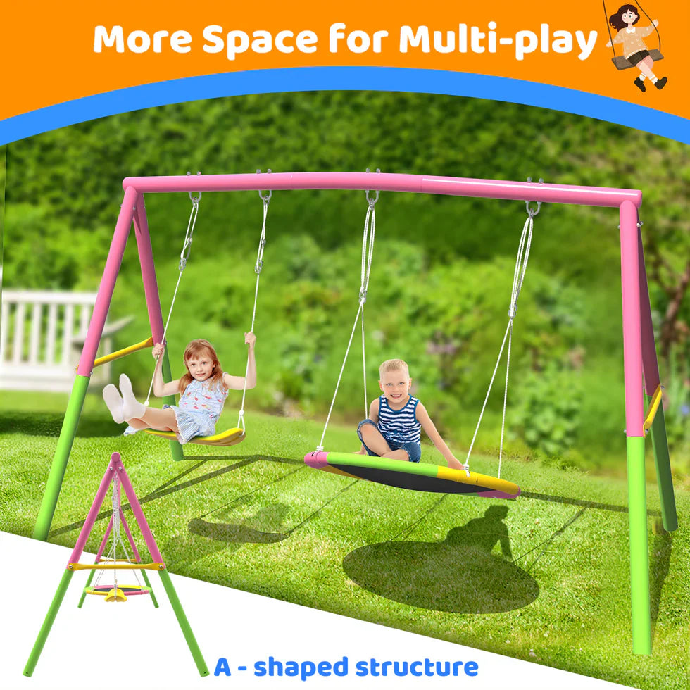 Livara Heavy-Duty Metal Double Swing Set - Backyard Fun, A-Frame Stand, 200kg Capacity