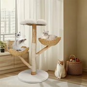 Livara Natural Wood Cat Tree Tower - Pet Comfort, Sisal Scratching Post, Plush Platforms