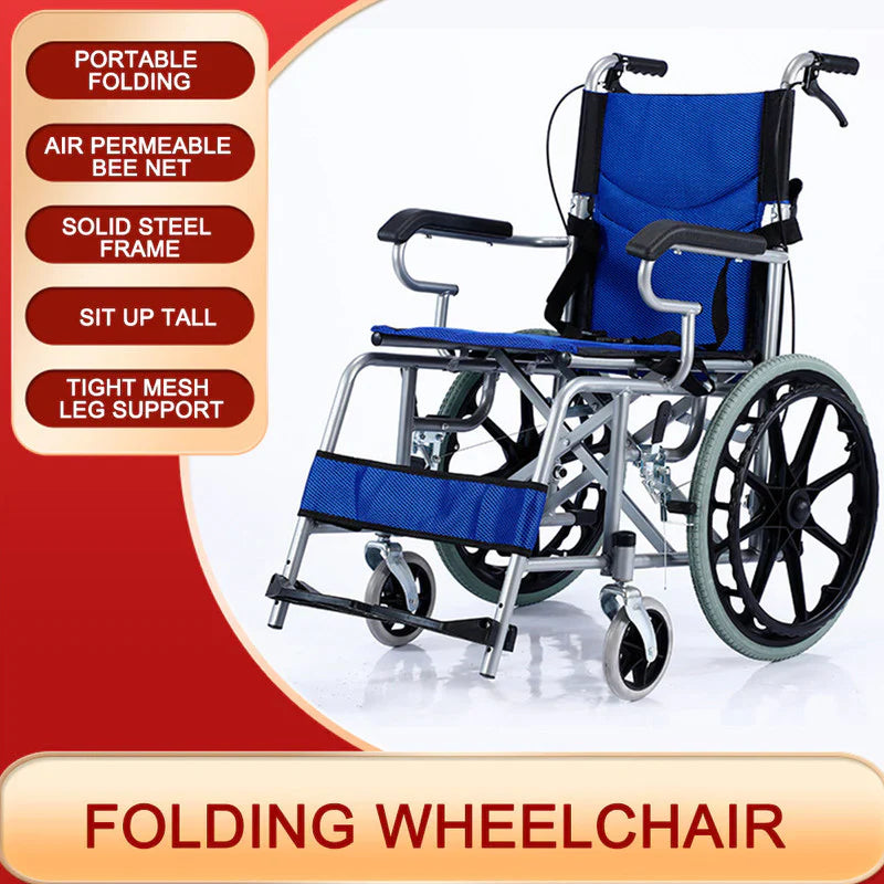 Livara Heavy-Duty Foldable Steel Wheelchair - Daily Mobility, Parking Brake, 150kg Capacity