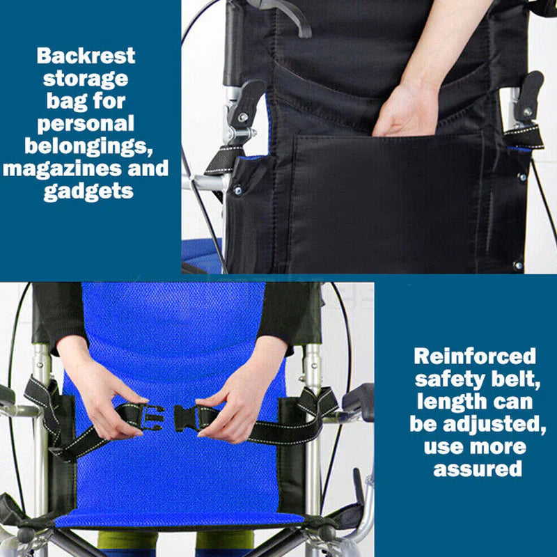 Livara Heavy-Duty Foldable Steel Wheelchair - Daily Mobility, Parking Brake, 150kg Capacity