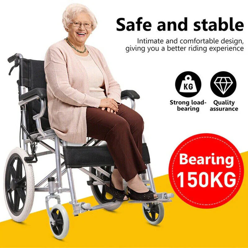 Livara Heavy-Duty Foldable Steel Wheelchair - Daily Mobility, Parking Brake, 150kg Capacity