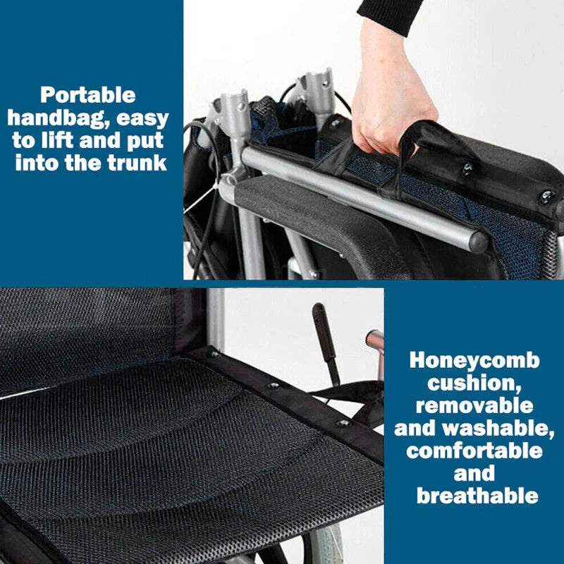 Livara Heavy-Duty Foldable Steel Wheelchair - Daily Mobility, Parking Brake, 150kg Capacity