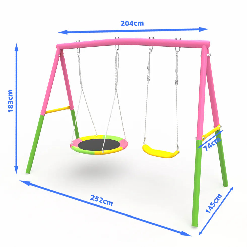 Livara Heavy-Duty Metal Double Swing Set - Backyard Fun, A-Frame Stand, 200kg Capacity