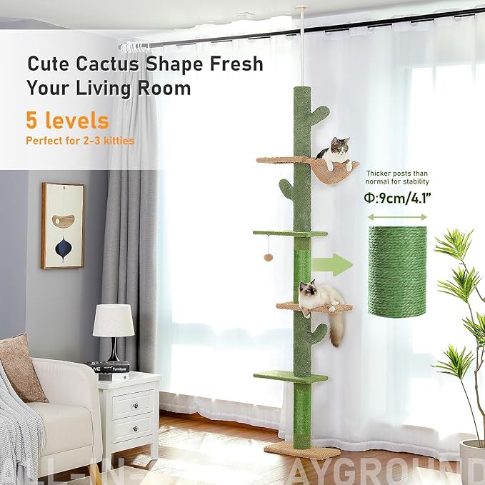 Livara Adjustable Floor-to-Ceiling Cat Tree Tower - Pet Comfort, Tension Rod Mount