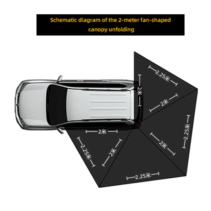 Livara Aluminium Fan-Shaped Car Side Awning - Camping & Travel, 420D Oxford Fabric
