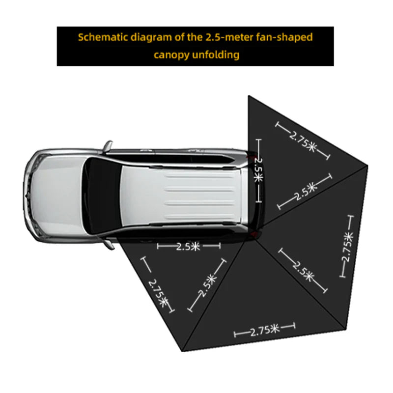 Livara Aluminium Fan-Shaped Car Side Awning - Camping & Travel, 420D Oxford Fabric