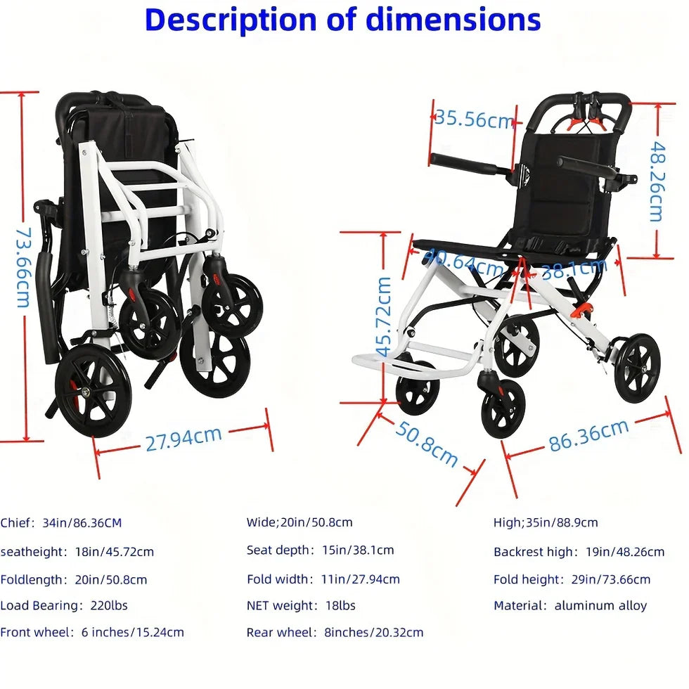 Livara Lightweight Foldable Travel Wheelchair - Compact Travel, Aluminium Frame