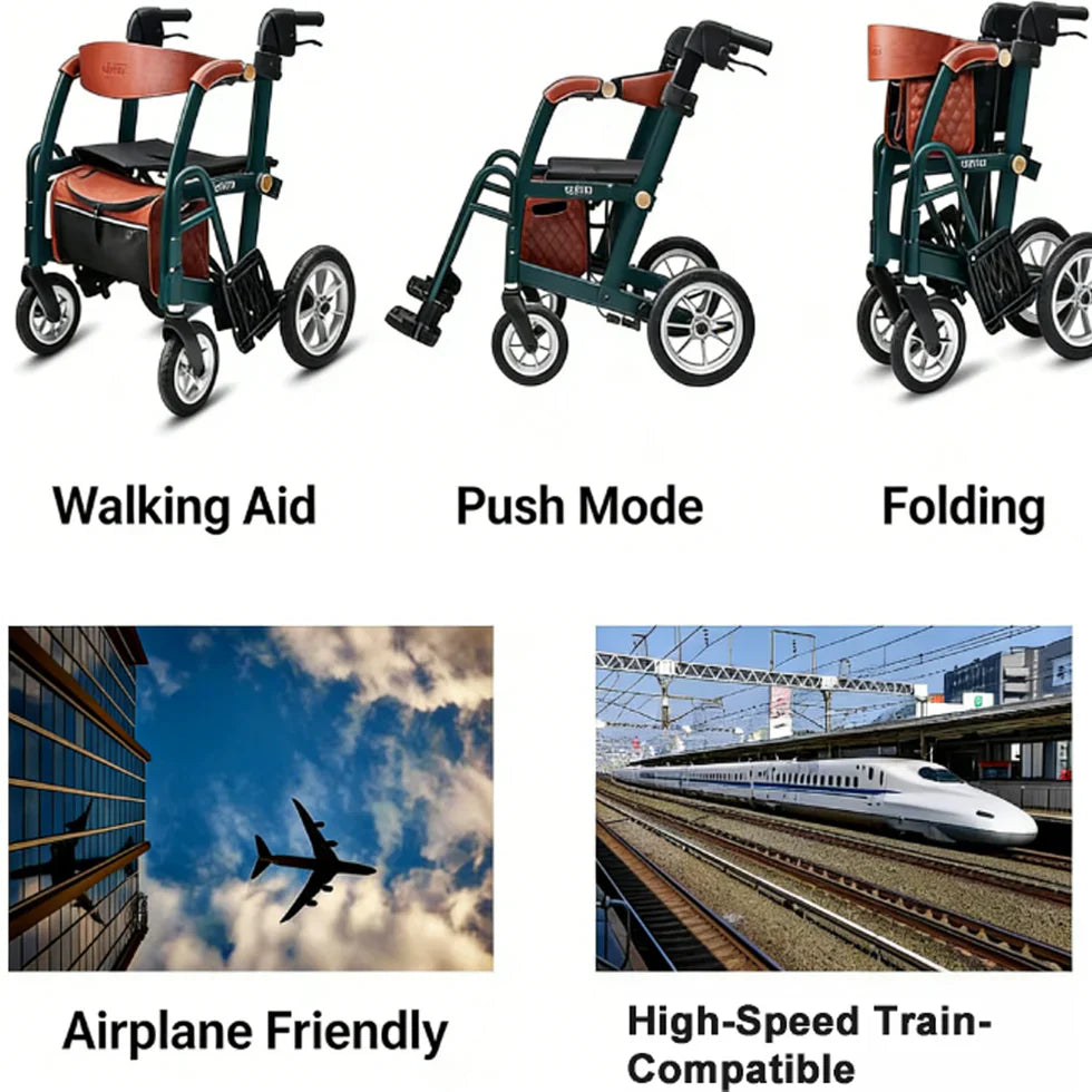 Livara Foldable 2-in-1 Walking Aid Chair - Independent Travel, Convertible Design