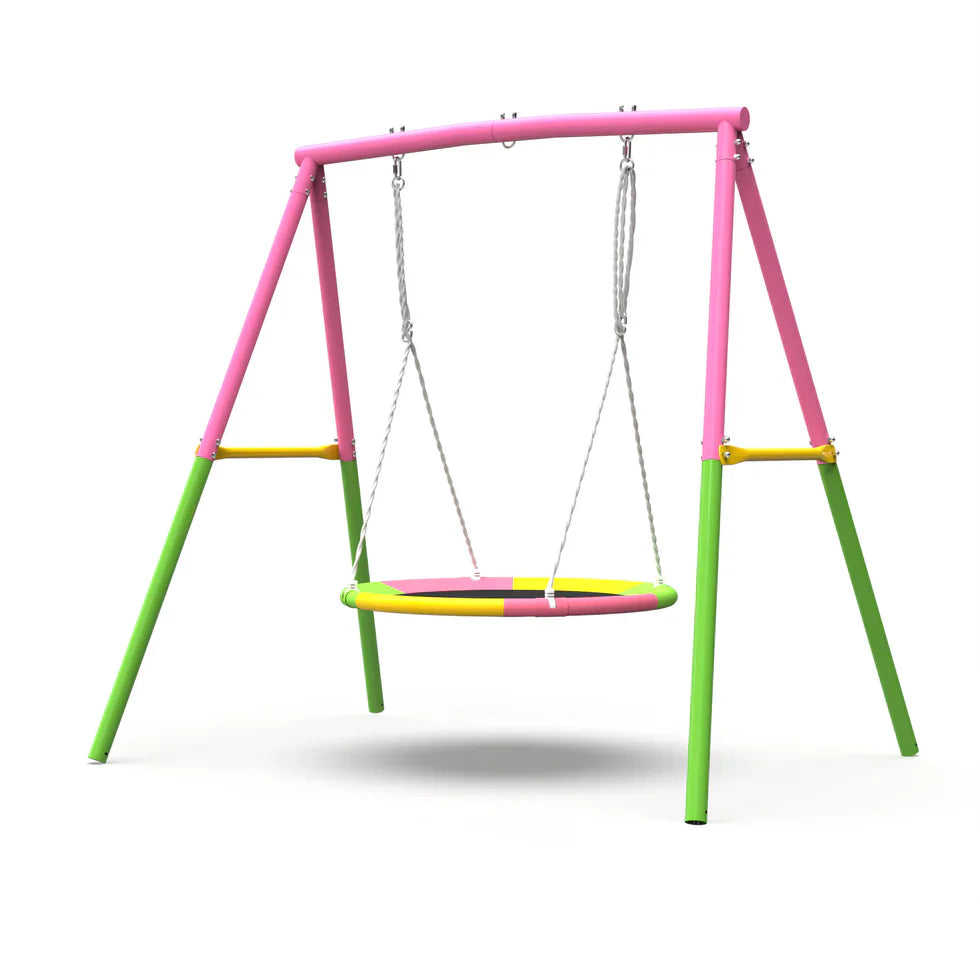 Livara Heavy-Duty Metal Saucer Swing Set - Backyard Fun, A-Frame Stand, Rust-Resistant Finish