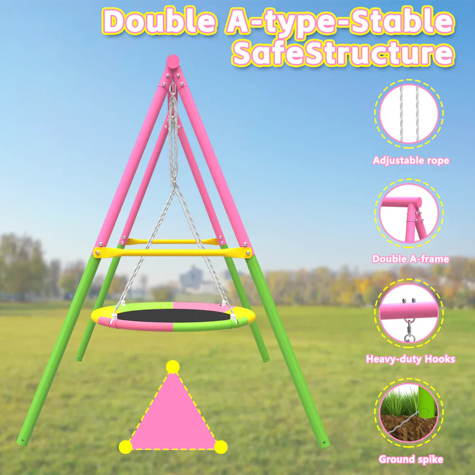 Livara Heavy-Duty Metal Saucer Swing Set - Backyard Fun, A-Frame Stand, Rust-Resistant Finish