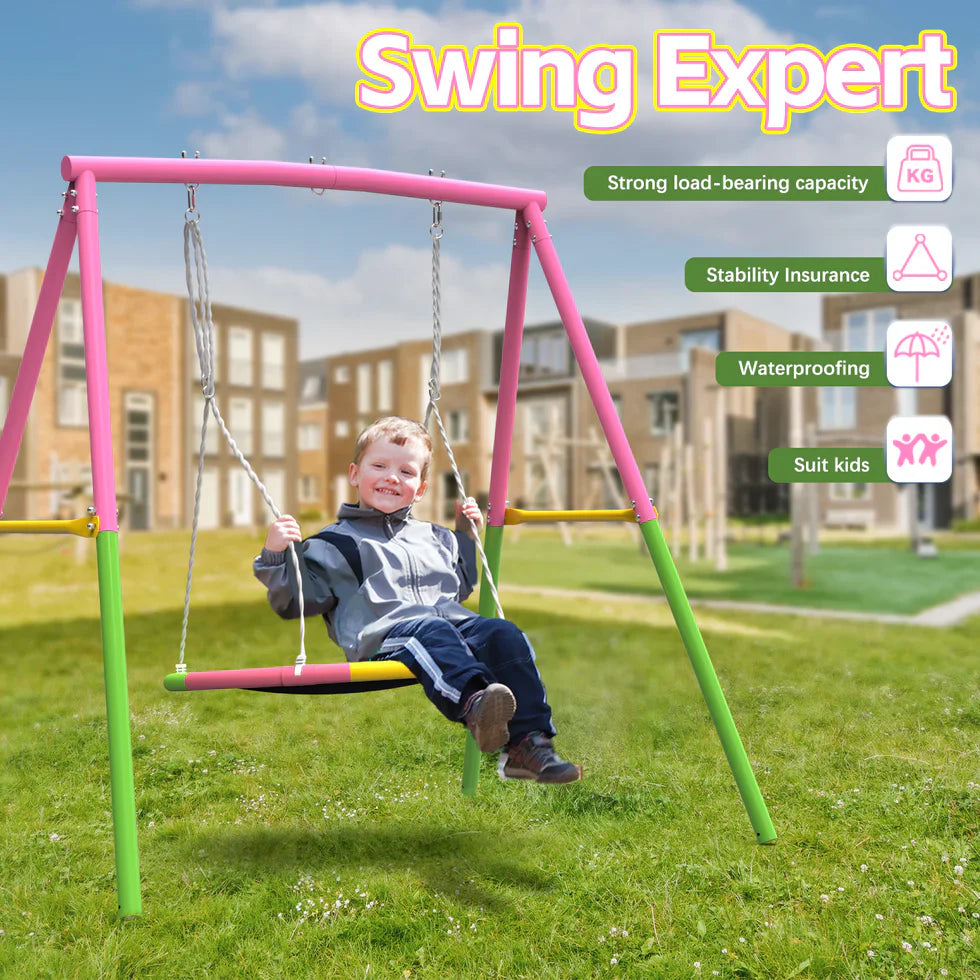 Livara Heavy-Duty Metal Saucer Swing Set - Backyard Fun, A-Frame Stand, Rust-Resistant Finish