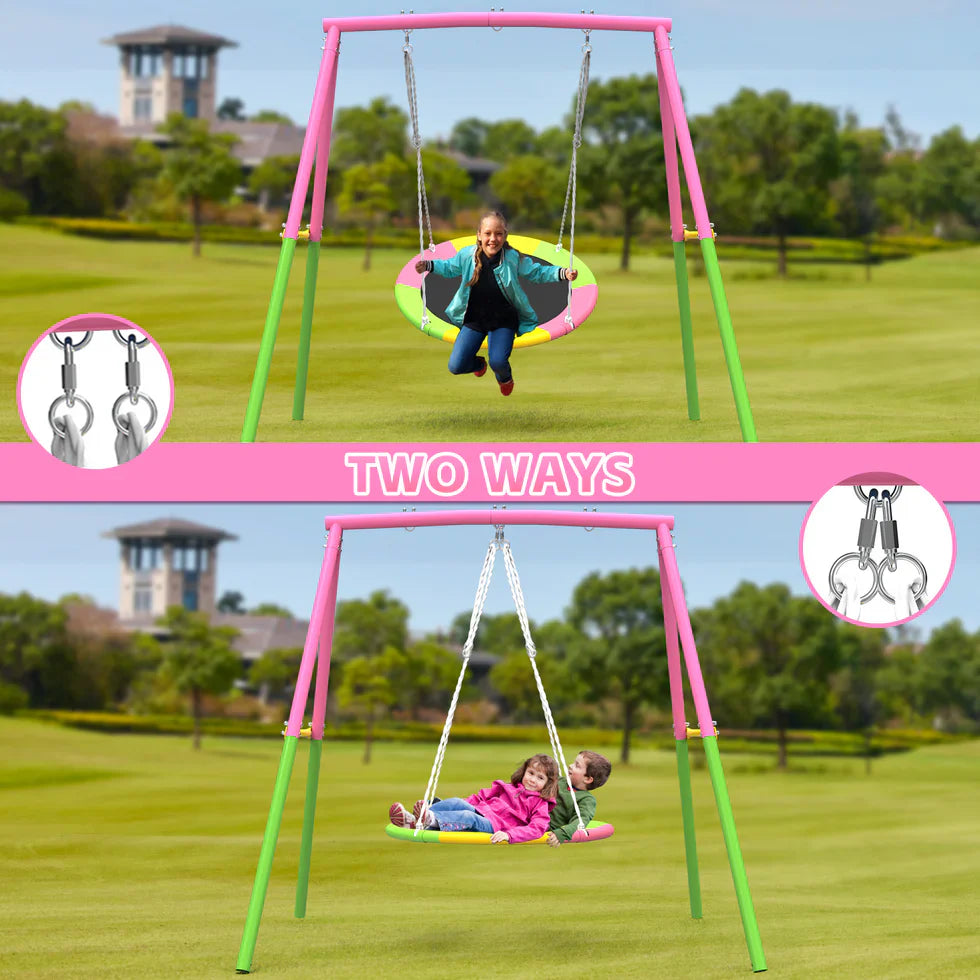 Livara Heavy-Duty Metal Saucer Swing Set - Backyard Fun, A-Frame Stand, Rust-Resistant Finish