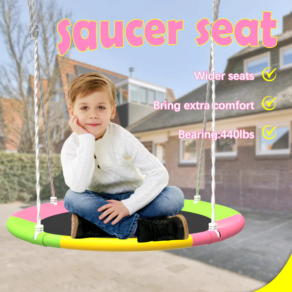 Livara Heavy-Duty Metal Saucer Swing Set - Backyard Fun, A-Frame Stand, Rust-Resistant Finish