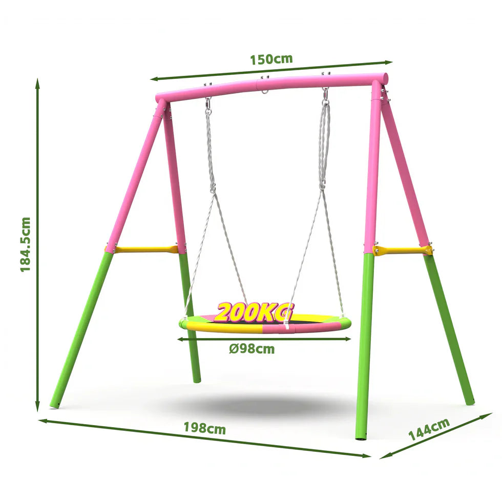 Livara Heavy-Duty Metal Saucer Swing Set - Backyard Fun, A-Frame Stand, Rust-Resistant Finish