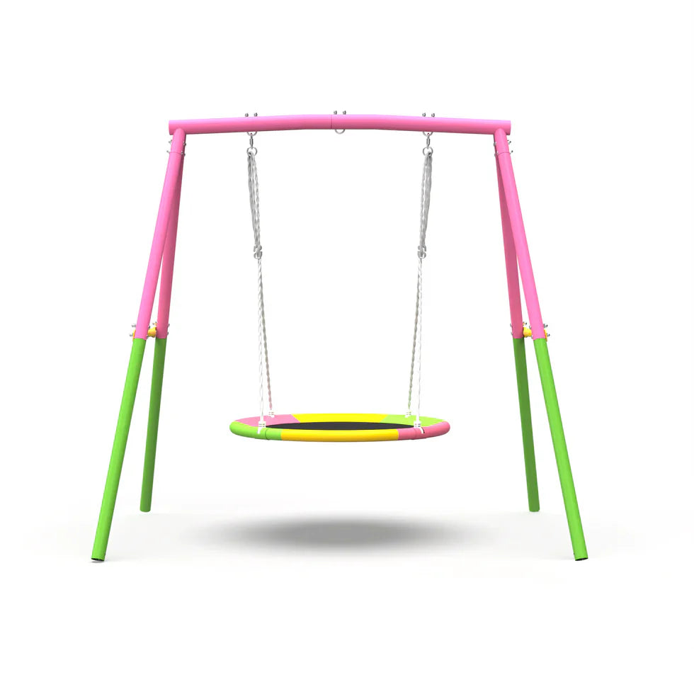 Livara Heavy-Duty Metal Saucer Swing Set - Backyard Fun, A-Frame Stand, Rust-Resistant Finish
