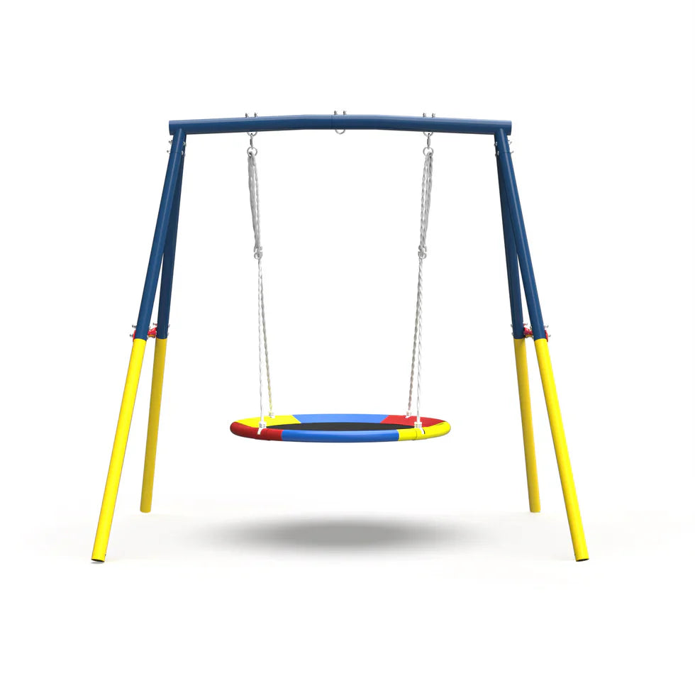 Livara Heavy-Duty Metal Saucer Swing Set - Backyard Fun, A-Frame Stand, Rust-Resistant Finish