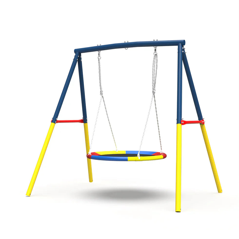 Livara Heavy-Duty Metal Saucer Swing Set - Backyard Fun, A-Frame Stand, Rust-Resistant Finish