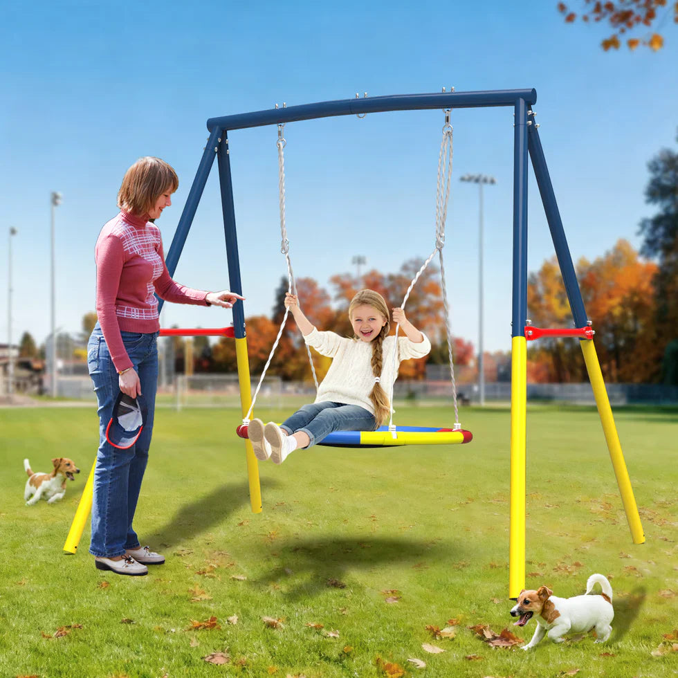 Livara Heavy-Duty Metal Saucer Swing Set - Backyard Fun, A-Frame Stand, Rust-Resistant Finish
