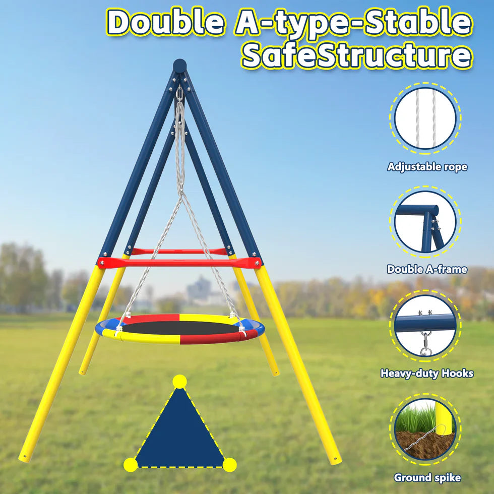 Livara Heavy-Duty Metal Saucer Swing Set - Backyard Fun, A-Frame Stand, Rust-Resistant Finish